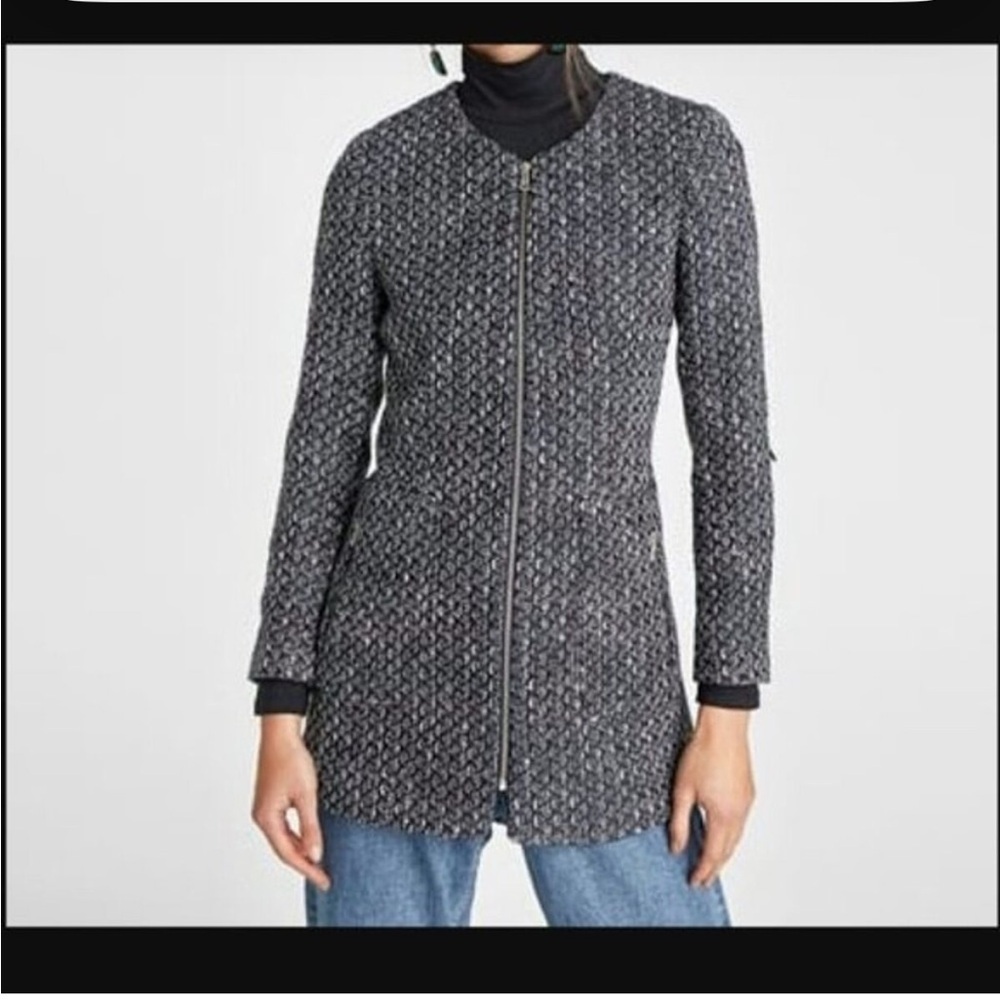 Zara Textured Weave Frock Coat With Zipper Size S